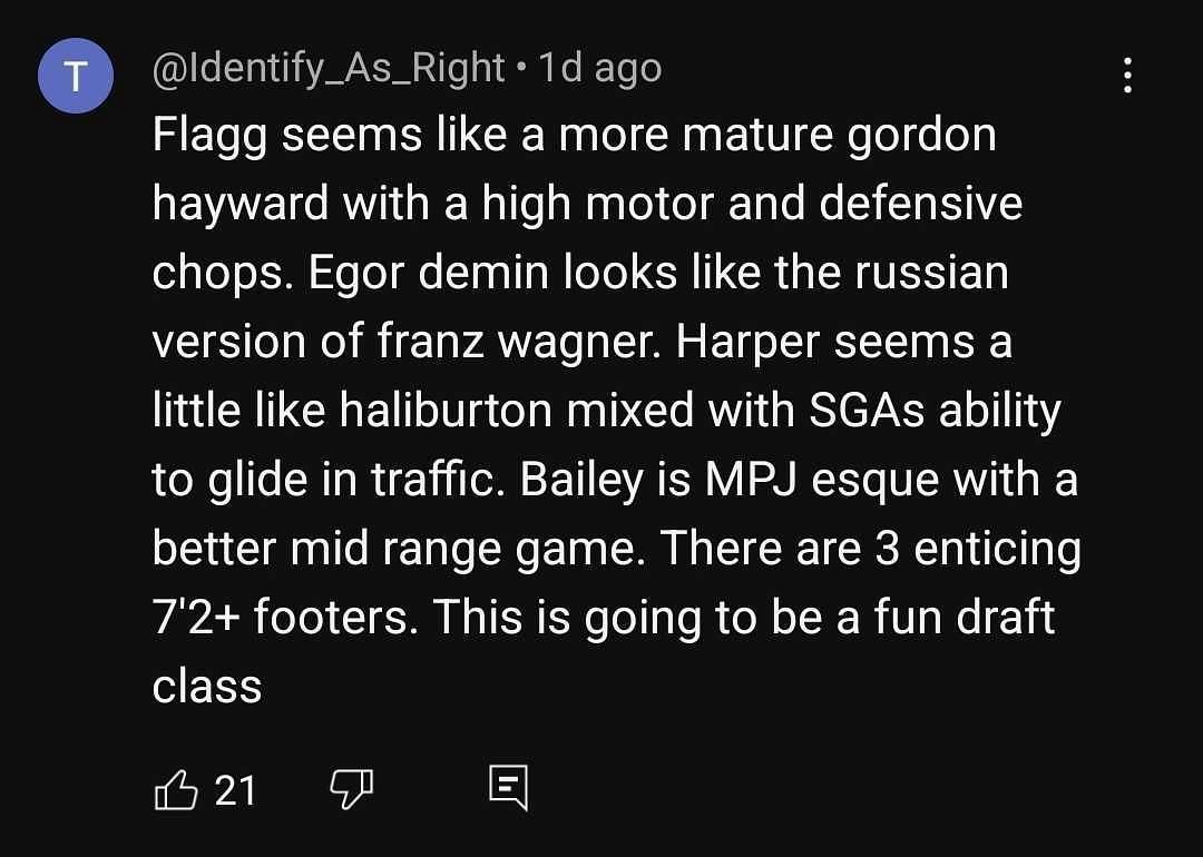 Fan comment on Jeff Teague's video about Cooper Flagg. (Screenshot via YouTube)